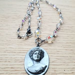 Vintage Gibson Girl Pewter Pendant Necklace